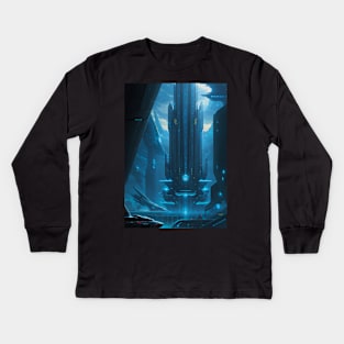 View of a Cyber City Spaceport Kids Long Sleeve T-Shirt